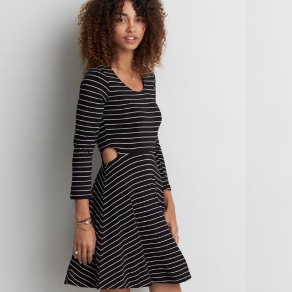 AE Black Stripe Cutout Dress